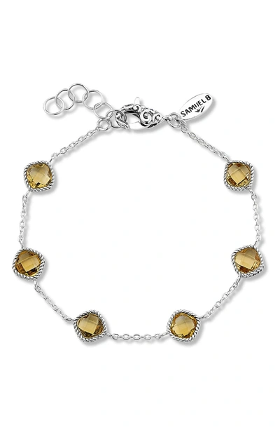 Samuel B. Sterling Silver Cushion Cut Semi-precious Stone Station Bracelet In Yellow