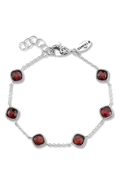 Samuel B. Sterling Silver Cushion Cut Semi-precious Stone Station Bracelet In Red