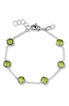 Samuel B. Sterling Silver Cushion Cut Semi-precious Stone Station Bracelet In Green