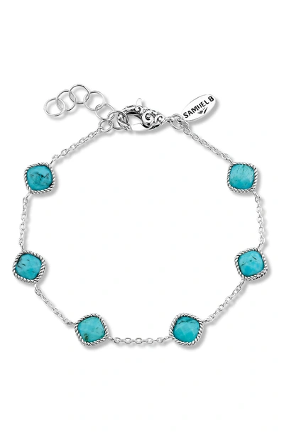 Samuel B. Sterling Silver Cushion Cut Semi-precious Stone Station Bracelet In Blue