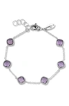 Samuel B. Sterling Silver Cushion Cut Semi-precious Stone Station Bracelet In Purple