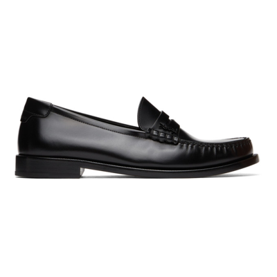 Saint Laurent Black Le Loafer Monogram Penny Slippers In Smooth Leather In Nero