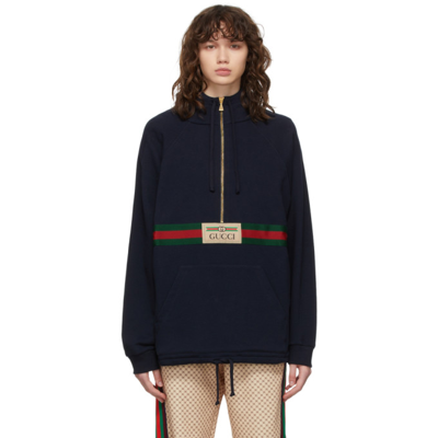 Gucci Navy Vintage  Logo Hoodie In 4440 Ink