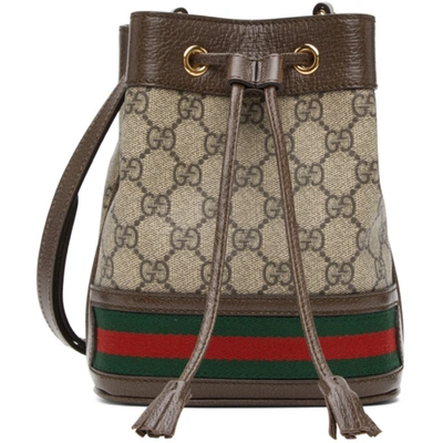Gucci Beige Mini Gg Ophidia Bucket Bag In Brown