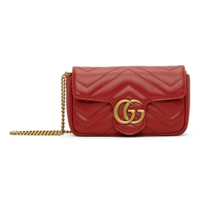 Gucci Gg Marmont Super Mini Leather Cross-body Bag In 6433 Hibis Red/hibis