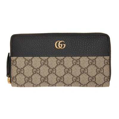 Gucci Gg Marmont Zip-around Wallet In 1283 Black/beige Ebo