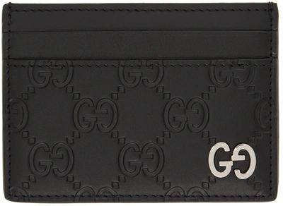 Gucci Black  Signature Card Case In 1000 Nero/nero