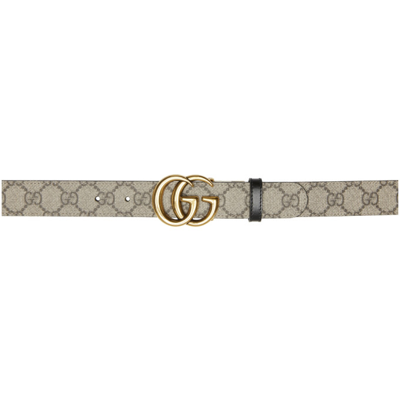 Gucci Reversible Black & Beige Gg Marmont Belt In 9769 Be Ebony/nero