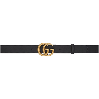 Gucci Double G Thin Leather Belt In Black
