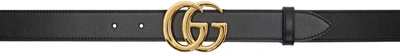 Gucci Men's Running Gg Logo Leather Belt In Black