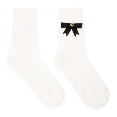 Gucci Gg Bow-embellished Cotton-blend Socks In White