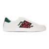 GUCCI WHITE EMBROIDERED ACE SNEAKERS
