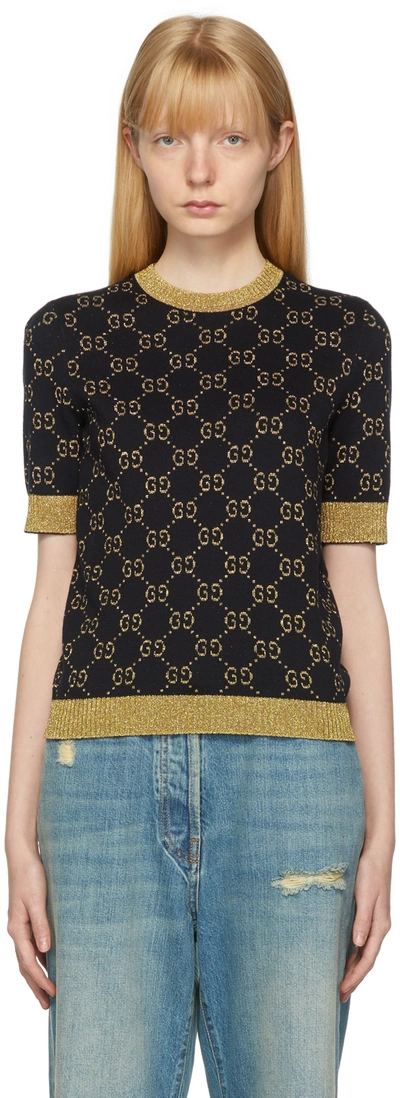 Gucci Black & Gold Lurex Gg Sweater In 4921 Blue/gold