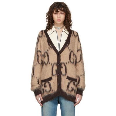 GUCCI REVERSIBLE BEIGE & BROWN MOHAIR OVERSIZED GG CARDIGAN