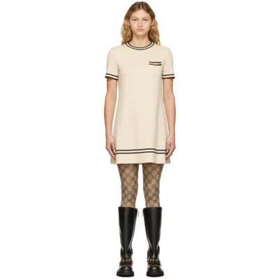 GUCCI OFF-WHITE WOOL HORSEBIT DRESS