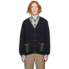 GUCCI NAVY WOOL WEB CARDIGAN