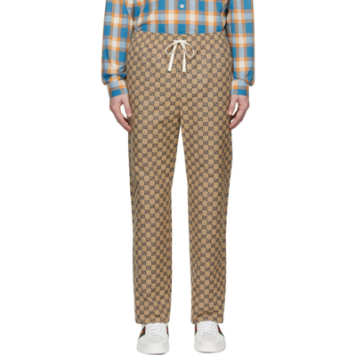 Gucci Beige & Navy Canvas Gg Trousers In 9078 Paste/blue