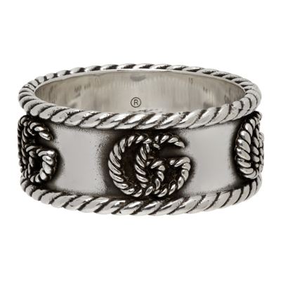 Gucci Ring In Aged Sterling Silver With Double G Detail