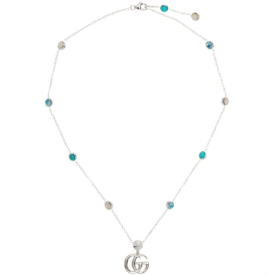 Gucci Gg Marmont Sterling Silver & Resin Necklace In Blue