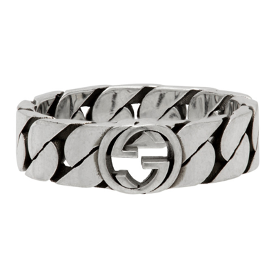 Gucci Interlocking G Thin Band Ring In Silver