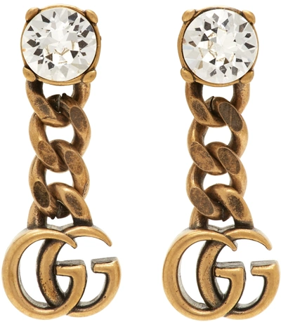 Gucci Crystal-embellished Double G Earrings In Gold