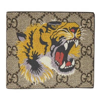 Gucci Tiger Gg Supreme Coated Canvas Wallet In Beige
