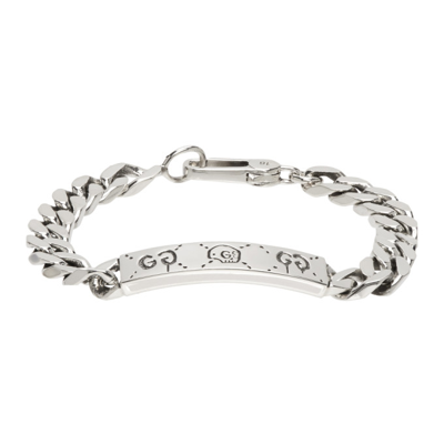 Gucci Ghost Engraved Sterling Silver Id Bracelet In Silver-tone