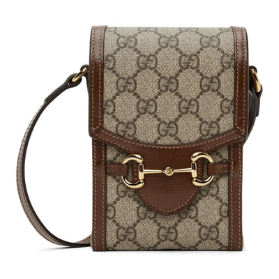 Gucci Horsebit Leather-trimmed Monogrammed Coated-canvas Pouch In Neutrals
