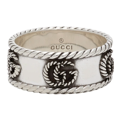 Gucci Silver Textured Double G Ring In 0701 Argento Aureco