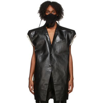 Rick Owens Black Leather Jumbo Tatlin Blazer In 09 Black