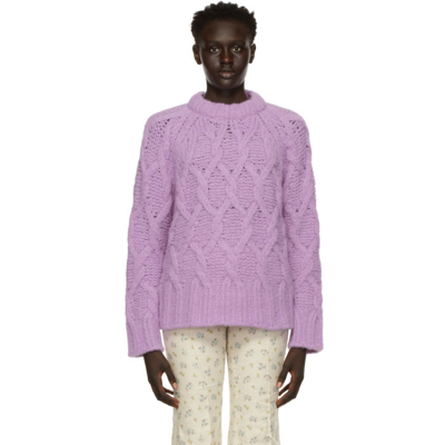 Acne Studios Kambrea Chunky Cable Wool Blend Sweater In Lilac Purple