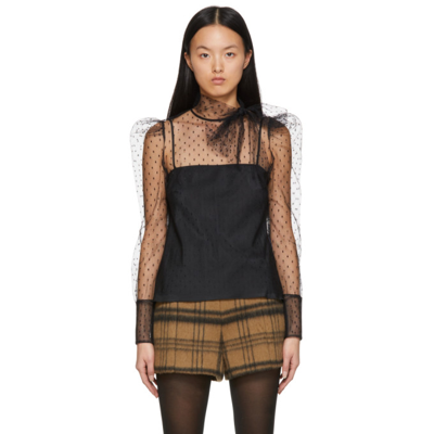 Red Valentino Redvalentino Point D'esprit Tulle Layered Top In Nero