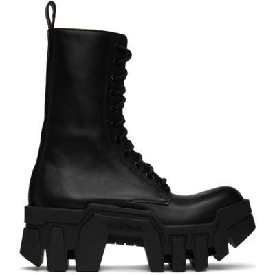 Balenciaga Black Bulldozer Lace-up Boots In 1000 Black