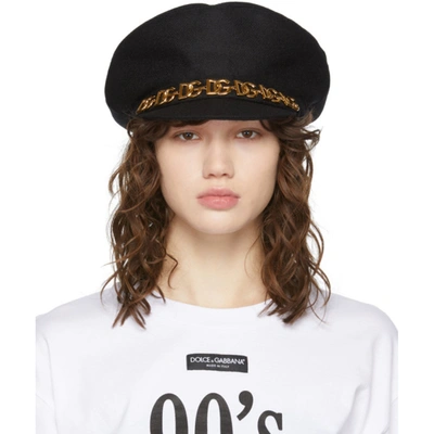Dolce & Gabbana 金属logo报童帽 In Black