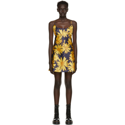 Marc Jacobs Heaven Black & Yellow Laser Floral Slip Dress In 701