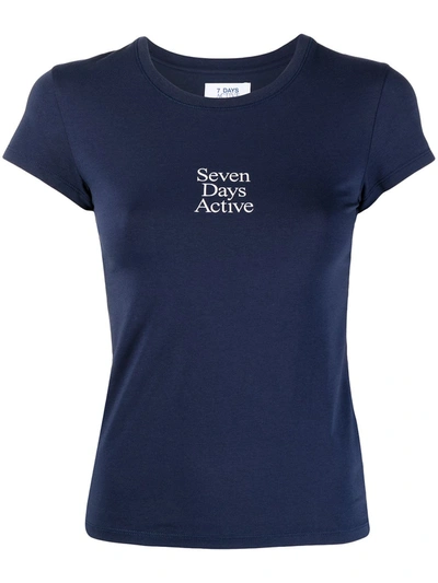 7 Days Active Womens Navy Logo-print Stretch-cotton T-shirt Xs In Blau