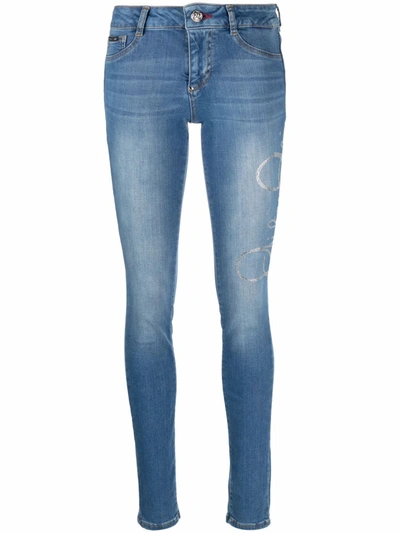 Philipp Plein Hexagon-patch Jeggins In Blau