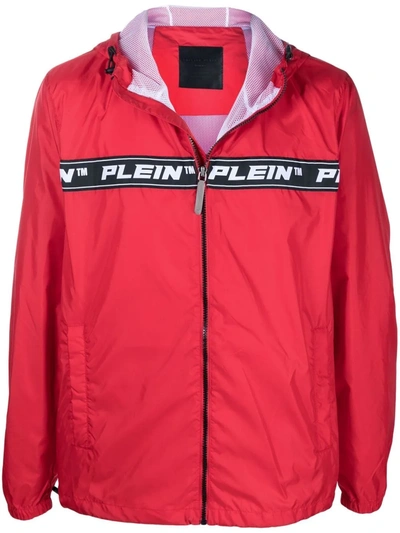Philipp Plein Logo-tape Hooded Windbreaker In Rot
