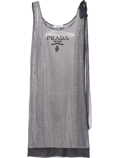 Prada Women's Embroidered Chiffon Mini Dress In Silver