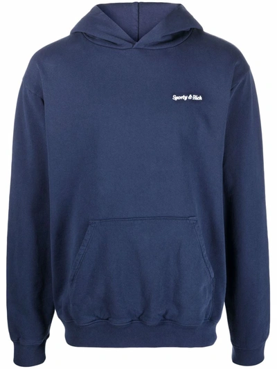 Sporty And Rich Logo Pullover Hoodie In Navy/white