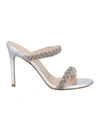 Stuart Weitzman Addison Woven Crystal Slide Sandals In Silver