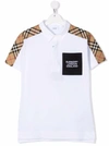 BURBERRY WHITE COTTON POLO SHIRT WITH VINTAGE CHECK INSERT,8042306TA1464