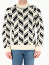 SAINT LAURENT SWEATER IN MONOCHROME CHEVRON JACQUARD,668342Y75EY9744