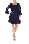 Nina Leonard Crochet Cold Shoulder Dress In Navy