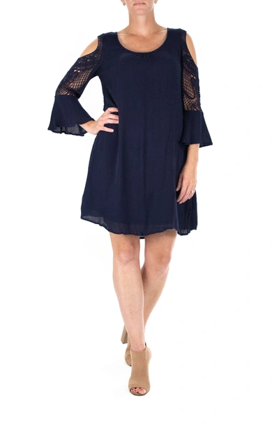 Nina Leonard Crochet Cold Shoulder Dress In Navy