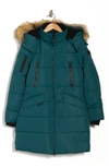 Noize Addie Quilted Faux Fur Trim Hooded Parka In Atlantic