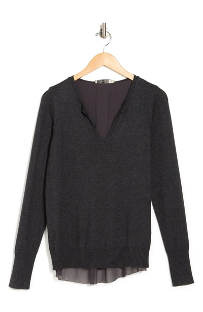 Go By Go Silk Go Down In Back Sweater In Char/ Blk
