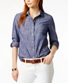 TOMMY HILFIGER WOMEN'S COTTON PRINTED ROLL-TAB UTILITY SHIRT