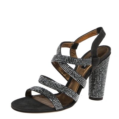 Pre-owned Dolce & Gabbana Dark Grey Suede Crystal Embellished Strappy Sandals Size 38.5