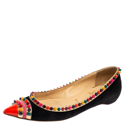 Pre-owned Christian Louboutin Black Suede Embellished Ballet Flats Size 35.5